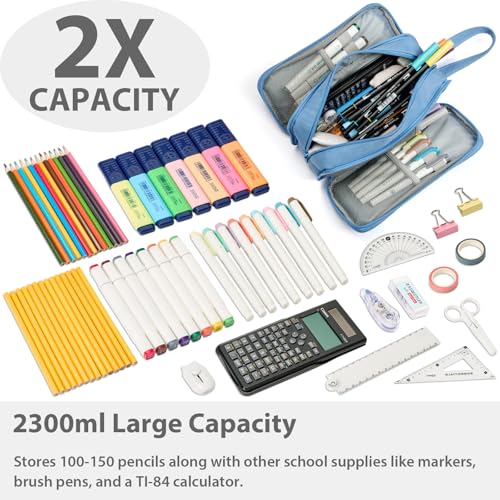 Image of SPACEMATE Pencil Case Pouch Box Bag School Supplies Girls Boys Kids, Cute Preppy Stuff Big Capacity Aesthetic Pen Organizer, Back to College Stationary, Cornflower Blue, Extra Large Style, 2300ml