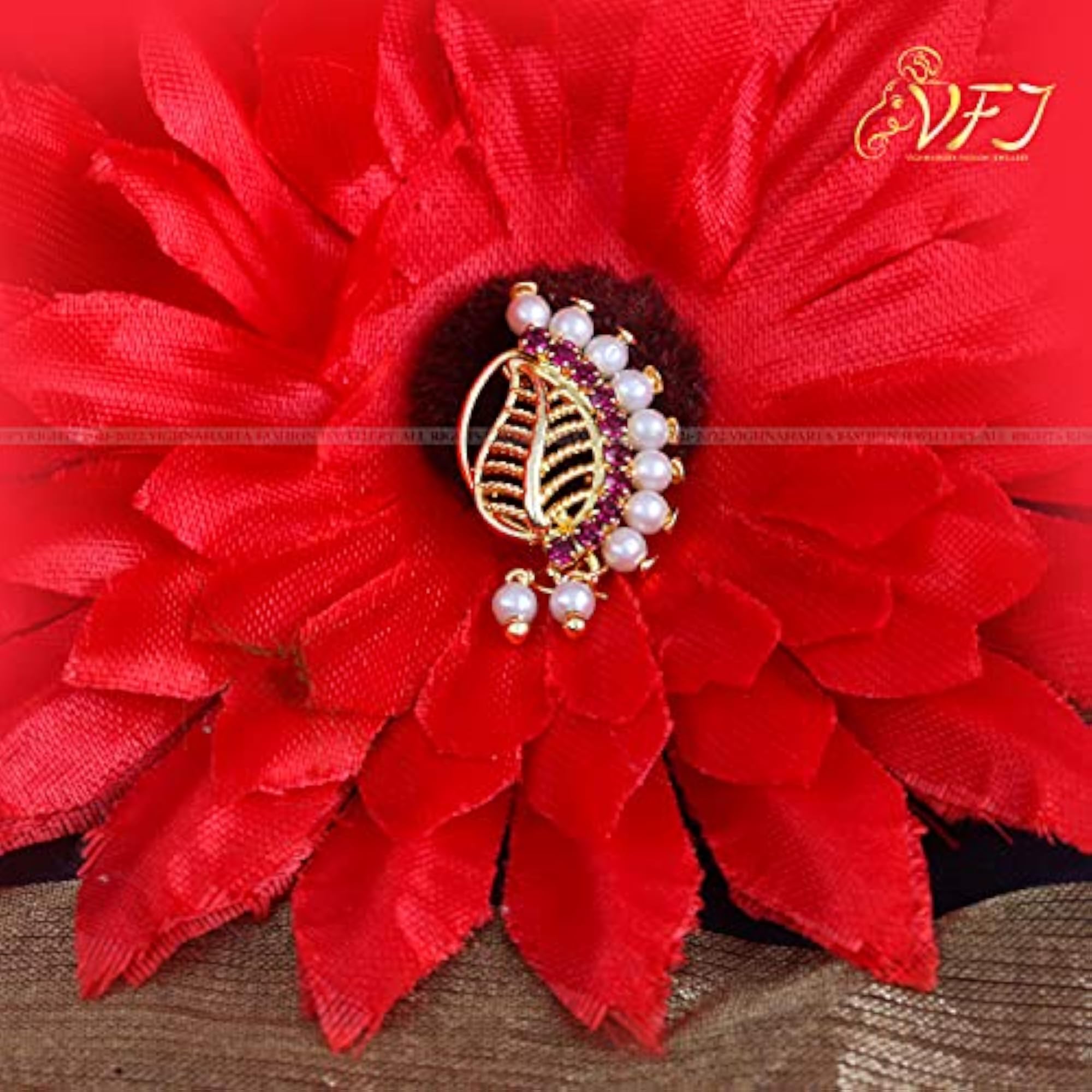 Plated Mayur with Pearls and AD Stone Alloy Maharashtrian Nath