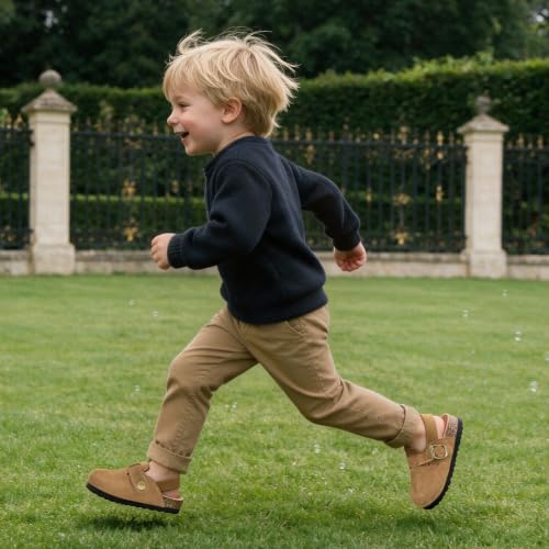 Image of Toddler Suede Clogs for Boys Girls Genuine Leather Adjustable Buckle Slides Potato Indoor Outdoor Slippers