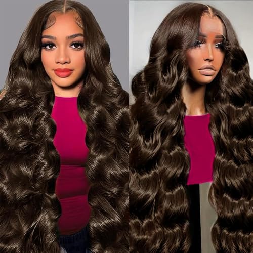 VQPPM 30 Inch Chocolate Brown Lace Front Wig Human Hair 220 Density 13x6 Body Wave Hd Lace Front Wigs Human Hair Pre Plucked Colored Brown Wig Human Hair with Baby Hair