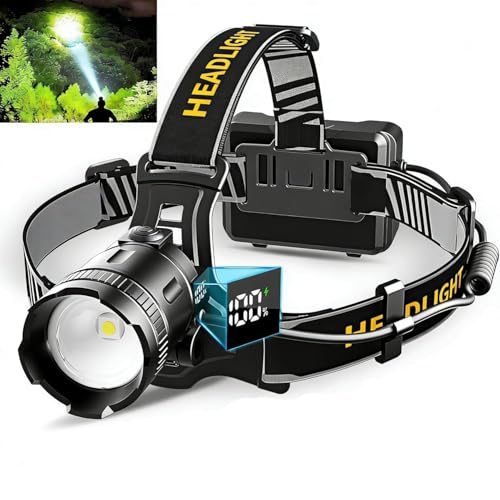 Foleto LED Headlamp High Lumens Super Bright, 3 Lighting Modes, Digital Display, Rechargeable, Waterproof Head Lamp, 90° Adjustable for Camping, Hiking, Fishing, Running Outdoor (1)