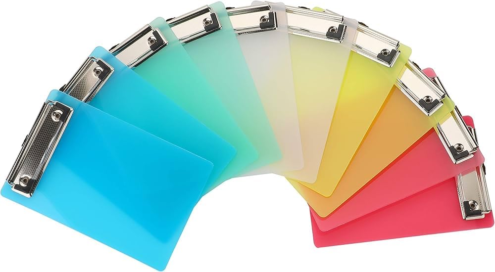 Needs & Wants® Clipboard A5 Acrylic Transparent Hard Clipboard with Secure Hold and Concealed Hanging Hole for Office School Warehouse Supplies Notes Drawing Random Colours (15)