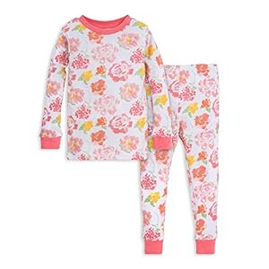 Aduoke Burt’s Bees Baby Baby Girls Pajamas, Tee and Pant 2-Piece PJ Set, 100% Organic Cotton Pajama Set, Pink Rosy Spring, 12 Months US