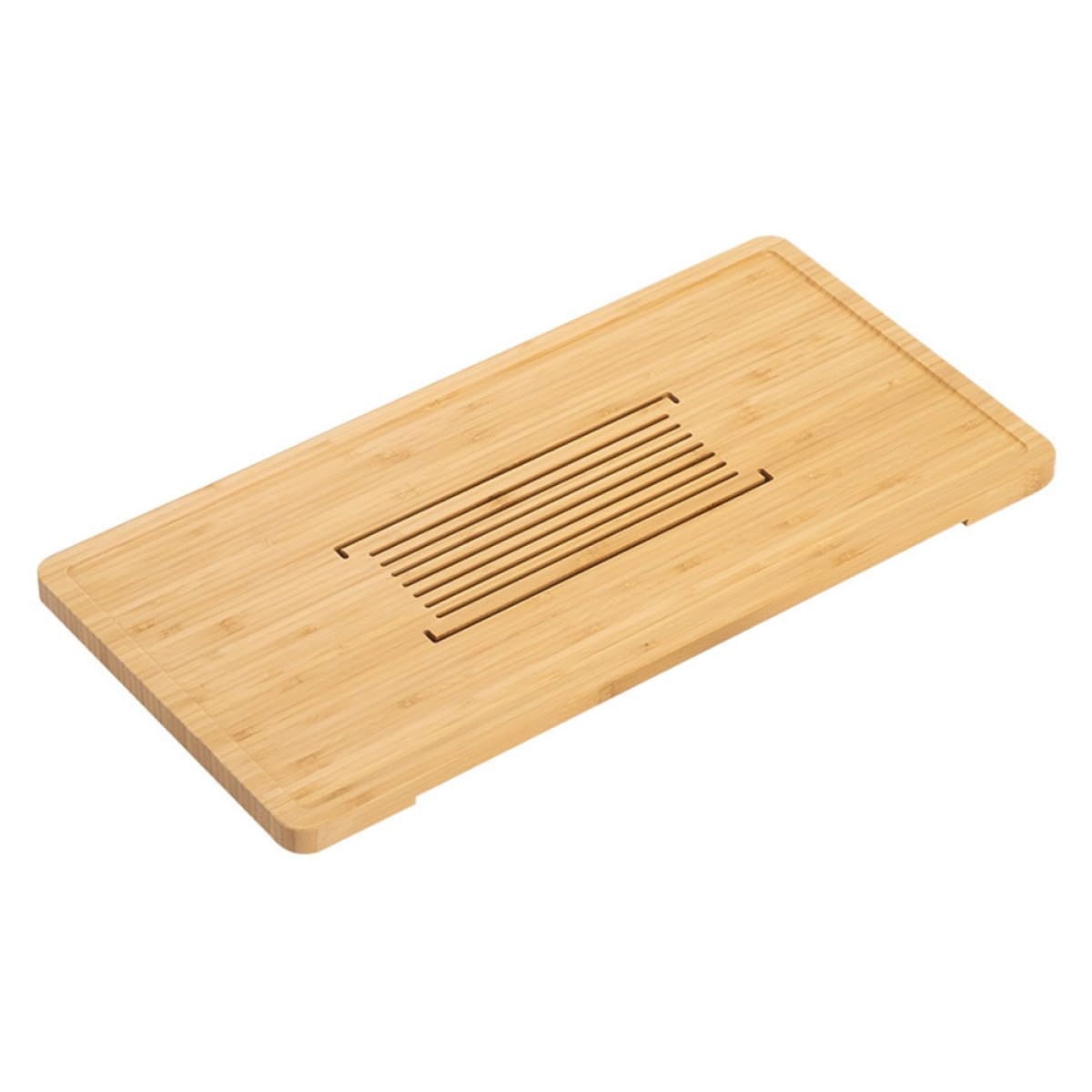 Plateau égouttoir à thé en bambou naturel de forme rectangulaire avec bac de récupération