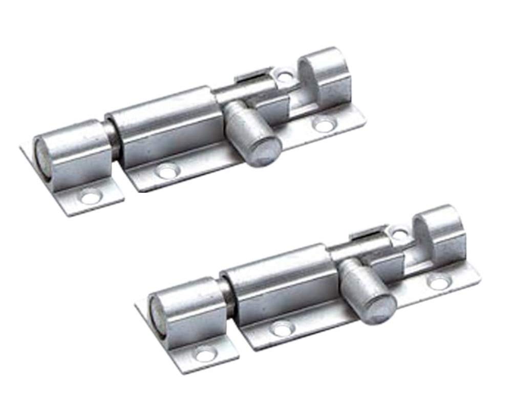 Merriway BH04900 (2 Pcs) Straight Surface Slide Door Bolt Aluminium 50mm - Pack of 2 Pieces, Silver