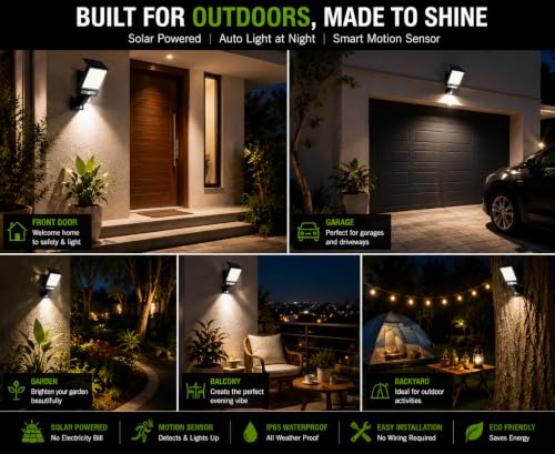 Image of SENTI 180W 10000LM Premium Solar Motion Sensor Wall Light | Outdoor Waterproof LED Light | Auto On /Off | IP65 Wireless Security Light for Garden, Gate, Balcony, Terrace & Pathway
