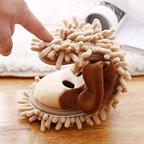 Mooyii 1 Paar Cartoon Hund Mopp Hausschuhe Mikrofaser Reinigen Abstauben Hausschuhe Abnehmbare Wischen Abstauben Schuhe Slipper für Office Home Zimmer
