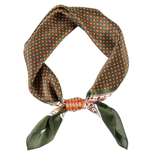 GERINLY Silk Feel Square Scarf for Men Vintage Satin Bandana Plain Geometry Scarves Tiny Medallion Green Print Neckerchief Head Scarf (Armygreen)