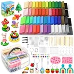 Bridokit 54 Pcs Polymer Clay Set, Oven Baked Model Clay Non-Toxic, Multicolour Modelling Clay for Kids with 19 Sculpting Tools, 2 Gem Silicone Molds and Colourful Gift Box, Crafts Gift for Kids Adults