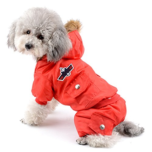 selmai Bekleidung für kleinen Hund (Weibchen/Männchen), Fleece-Fell-Schneeanzug mit Kapuze, für Winter, Overall, wasserdicht