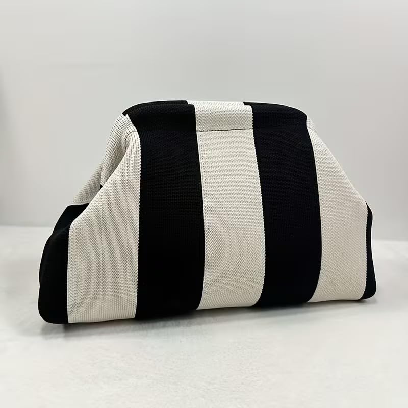 Image of Kawn Women's Striped Crochet Clutch Purse | Woven Handcrafted Shoulder Handbag | Kiss-Lock Dumpling Style Evening Clutch for Daily Use & Outings