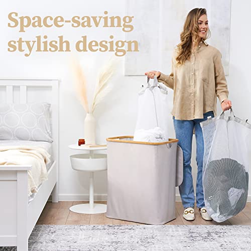 Hennez Laundry Basket With Lid - 140L Double Dirty Clothes Hamper With Removable Bag - Laundry Bin With Lid - Tall Laundry Hamper With Lid - Bathroom, Dorm, College Large Hamper For Laundry With Lid #TOP4