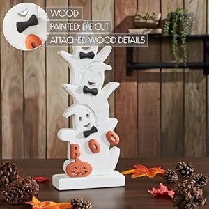 Vhc brands tropical wood ghost stack boo wooden figurine 16x65x2 fall and halloween home decor for tables and shelves indoor decorations for tabletop  urban country home decor