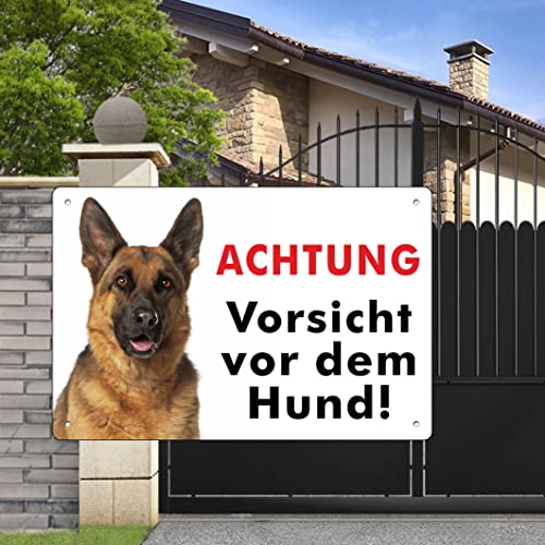Pubblimania Deutscher Schäferhund ACHTUNG vorsicht vor dem Hund! Aluminium-Verbundschild für den Außen- und Innenbereich, 3 mm stark Cm 20x30
