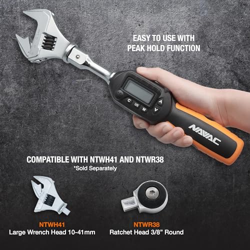 NAVAC NTW1 Digital Torque Wrench - Adjustable Jaw - Digital Readout - Torque Settings Memory - Dual Direction - Selectable Measuring Units - Indicator Lights and Sound - 1 Year Warranty