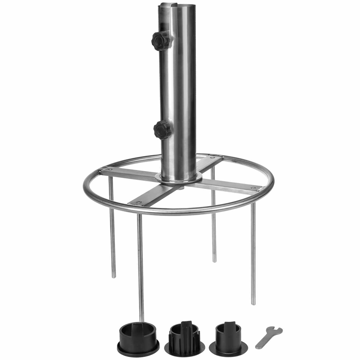 anndora Bodenspieß XL Edelstahl mit Adapter 48/39/34 mm - Sonnenschirmständer für Rasen