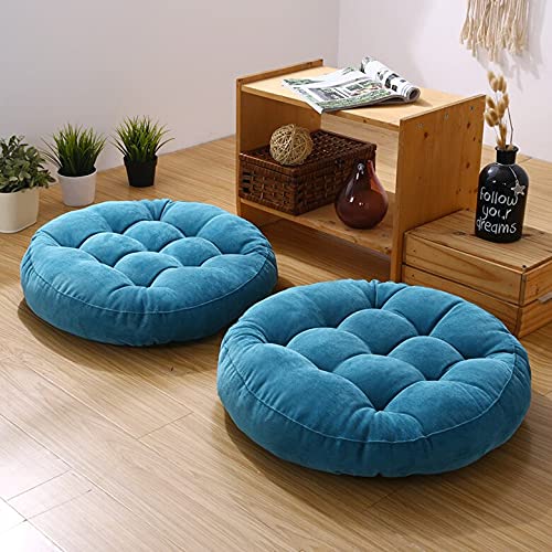 Julycoolmall Coussin de siège japonais en coton épais Tatami, coussin de sol rond épais en pouf Futon, coussin tufté de méditation pour yoga balcon (bleu...