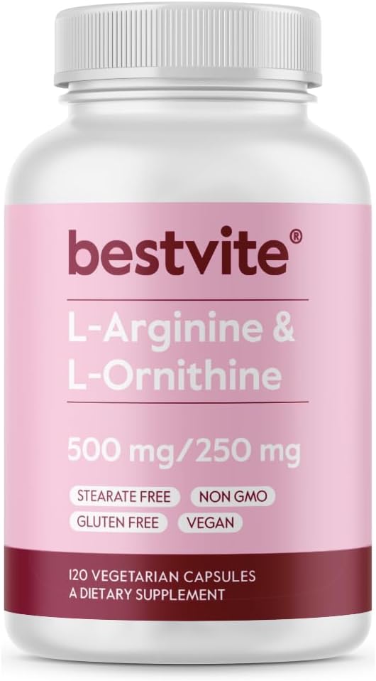 BESTVITE L-Arginine L-Ornithine 500-250 (120 Veg Caps) - No Stearates