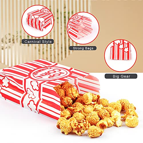 Image of 200 Pcs 1 OZ Popcorn Bags Red and white Bulk Popcorn Bags for individual servings Small Paper Bag for Movie, Theater, Carnival Party, Decorations
