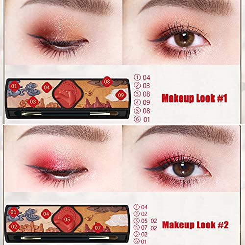 Eye Makeup Palette, Palaces Relief Eyeshadow Palette, Chinese Style Matte Eyeshadow Pigmented Shades Set Shimmer Foils Eye Makeup Long Lasting Palette of Shades 9 Colors Exquisite Deer Bird Mountain CloudsTextures Sweatproof
