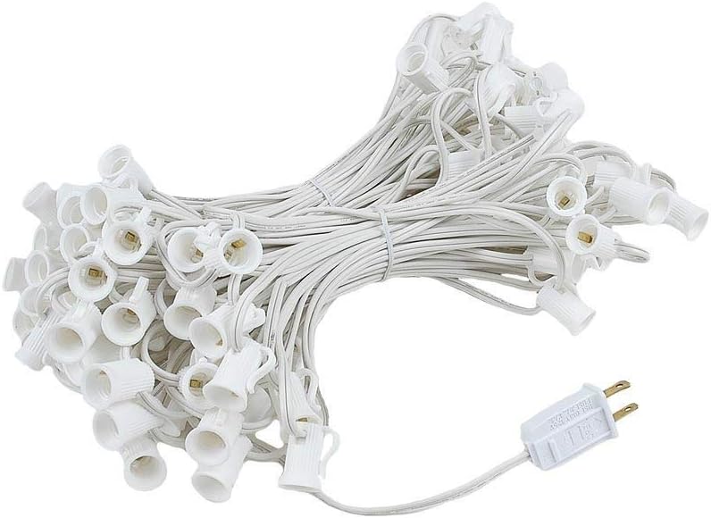 100 Foot G40 Outdoor Patio String Lights with 125 Blue Globe Bulbs Indoor/Outdoor Cafe Hanging Lights C7/E12 Base - White Wire
