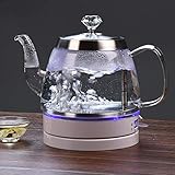 Kessel Glas Wasserkocher, 1 Liter grüne Wasserflasche mit LED beleuchtet, Edelstahl inneren Deckel und Boden, automatische Abschaltung Schutz, 1000W