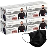 general merchandising Chirurgische Maske schwarz - 200 Stück Einwegmaske schwarz Typ IIR - schwarze OP-Maske 3-lagig medizinische Maske mit BFE ≥98%
