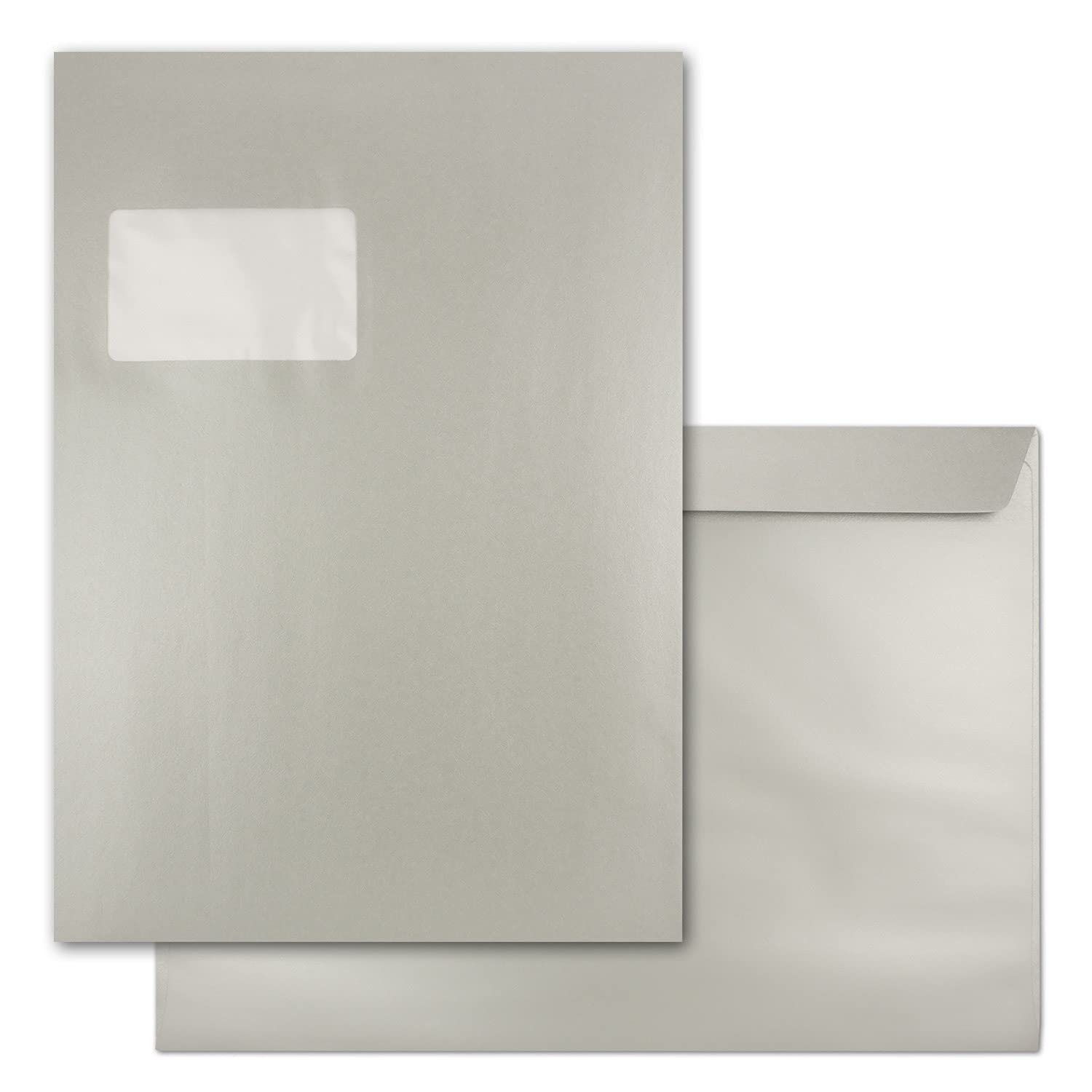 700x große XXL Briefumschläge DIN C4 in Silber Metallic - 22,9 x 32,4 cm - Haftklebung mit Fenster - Versandtasche für DIN A4 geeignet