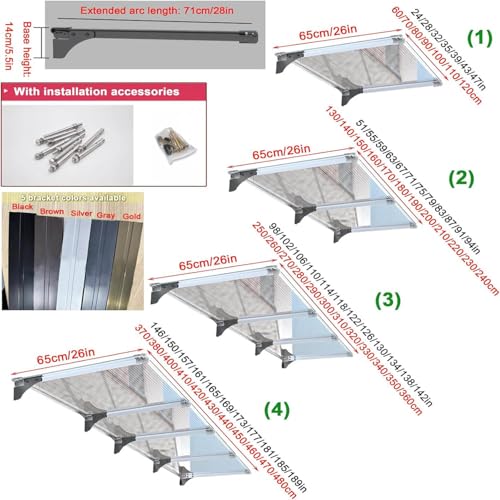 Auvent extérieur polycarbonate 65 x 130 cm protection porte - 3