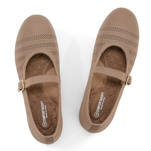 Image of Frank Mully Women's Mary Jane Flats Comfortable Dressy Ballet Flats Casual Round Toe Slip On Washable Knitted Fabric Office Work Woman Shoes