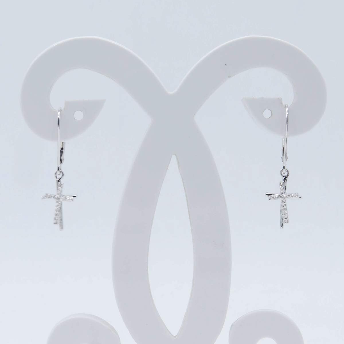 Dazzlingrock Collection 0.10 Ctw Round White Natural Diamond Double Cross Lever Back Dangle Earrings for Women in 10K Real Solid Gold