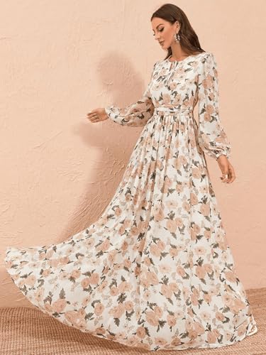 Image of TOLEEN Summer Casual Dresses for Women 2024 Spring Fashion Boho V Neck Long Sleeve Ruffle Floral Print Elegant Maxi Dress