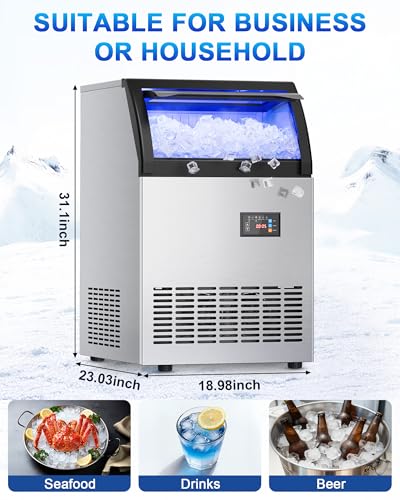 Image of Commercial Gourmet Ice Maker, 120Lbs /24H Spray Ice Machine | Self-Cleaning & Adjustable Ice Thickness, Stainless Steel Freestanding Under Counter for Crystal Clear Nugget Ice Making