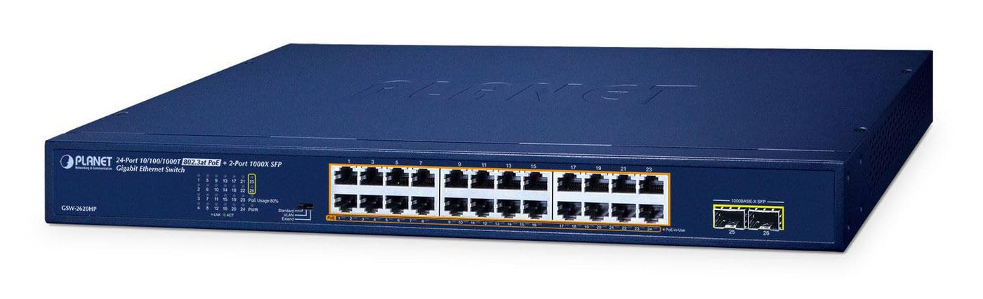 Planet GSW-2620HP switch di rete Gestito 10G Ethernet (100/1000/10000) Connessione Ethernet, supporto alimentazione Via Porta CE (PoE) 1U Nero