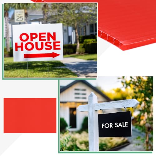 Image of M METERXITY 5-Pack Corrugated Plastic Sheets, 12 Inch x 18 Inch Waterproof Blank Corrugated Poster Board Yard Signs for Garage Sale /Office /Classroom /Party /Lawn Sign Road [3mm Thick, Red]