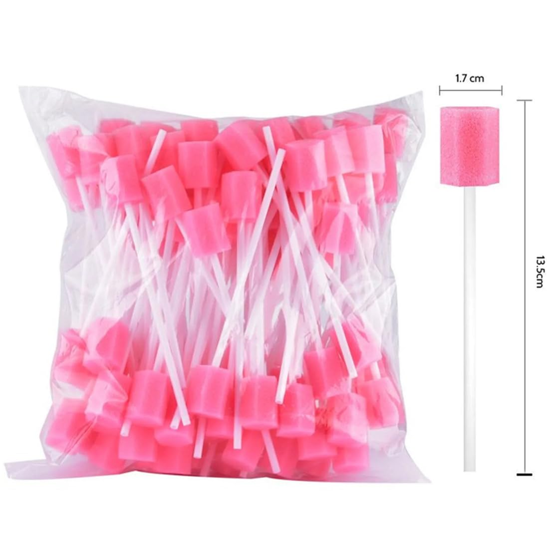 100 tamponi in spugna per l'igiene orale, usa e getta, con bastone, rosa, comodi tamponi dentali per la pulizia dei denti