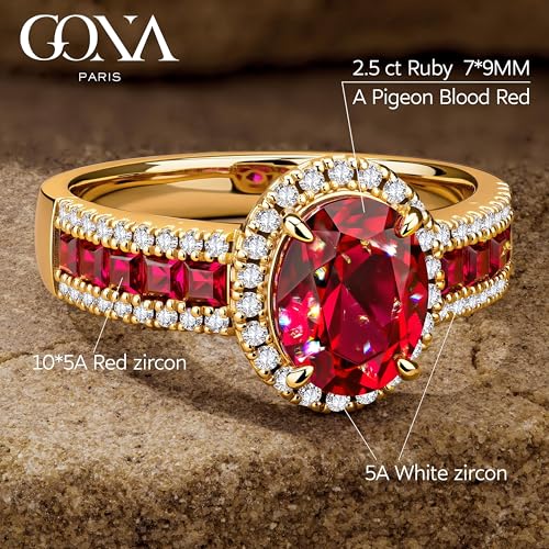 GONA 2.5CT Lab Grown Ruby Ring 7 * 9MM Pigeon Blood Color GRC Certificate Tarnish-Resistant Silver Gemstone July Birthstone Engagement Anniversary Promise Wedding Bands Bridal Red Zircon Rings Women2