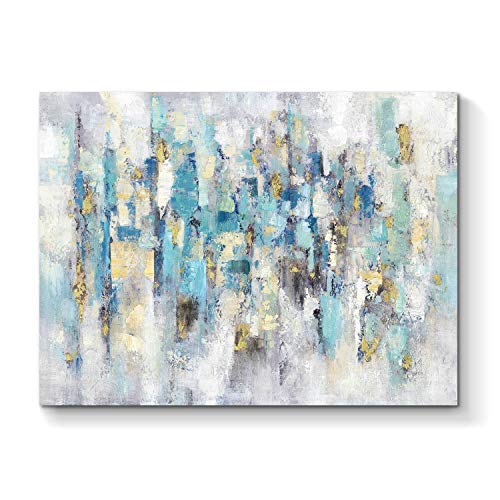 TAR TAR STUDIO Abstract Modern Canvas Wall Art: Blue Artwork Hand Painted Picture Painting on Canvas for Bedroom (24''W x 18''H, Multiple Sizes)