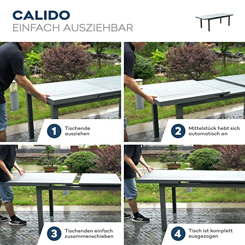 Home Deluxe - Gartentisch ausziehbar - CALIDO - ca. 180 (240) x 97,5 x 76,5 cm - inkl. 10 Stühlen, Gestell Aluminium, Tischplatte Glas - inkl. Zubehör I Gartenmöbel Ausziehtisch Balkonset – Bild 6