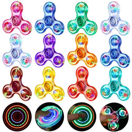 Gigilli Fidget Spinners Lot de 12, Fête Favors LED Fidget Spinner Jouets pour Enfants, Soulagement du Stress Jouets Sensoriels, Sac de Fête Pâques...