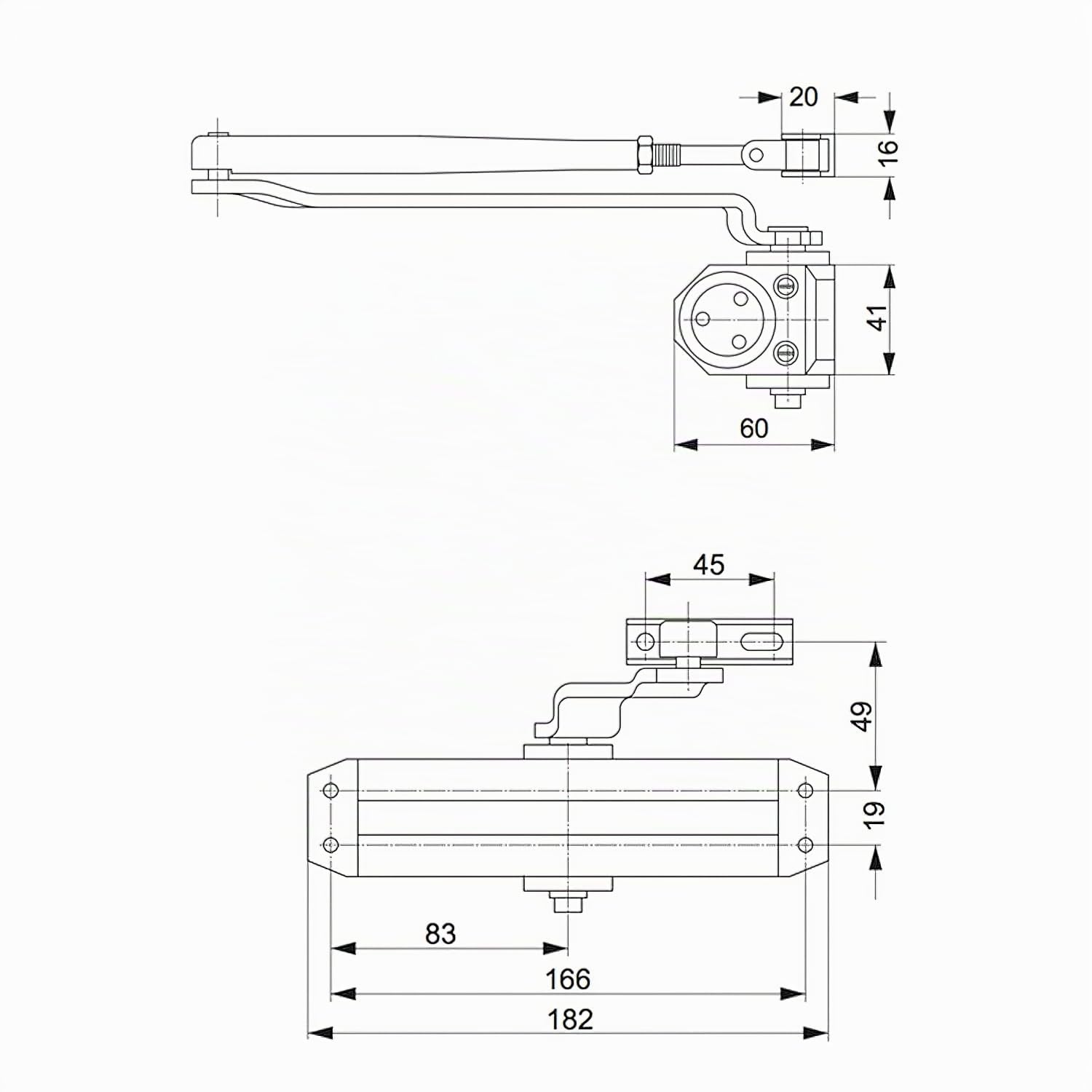 TESA DC110 Ferme-porte à bras compas, argent, avec arrêt, pour portes à un vantail jusqu’à 950 mm
