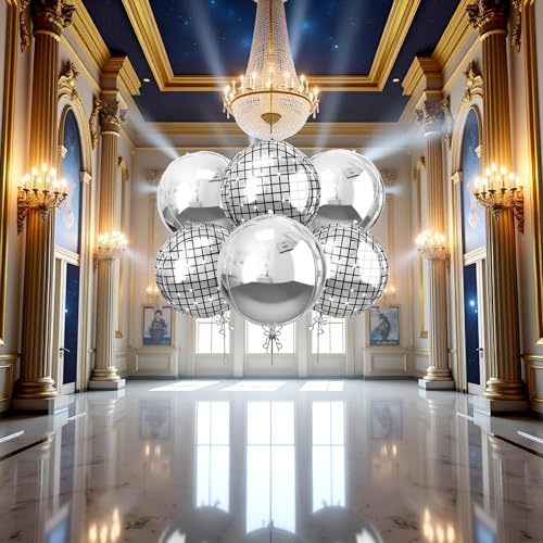 Image of 6Pcs 22 inch Disco Ball Balloons 4D Large Foil Balloons for 70s Party Birthday Graduation Decorations