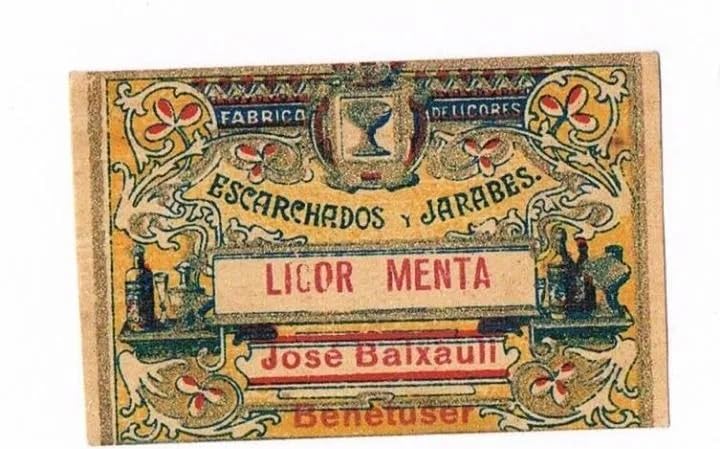 ETIQUETA BEBIDA LICOR MENTA FABRICA LICORES ESCARCHADOS Y JARABES JOSÉ BAIXAULI BENETUSER PEQUEÑA