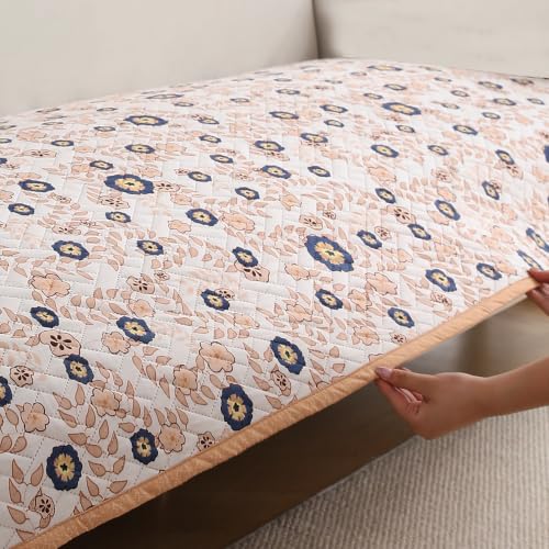 Image of HOKIPO 'HomeHues Series' Printed Quilted Sofa Cover Mat for 2 Seater Sofa, Light Peach Candytuft (IN-807-D6*1)