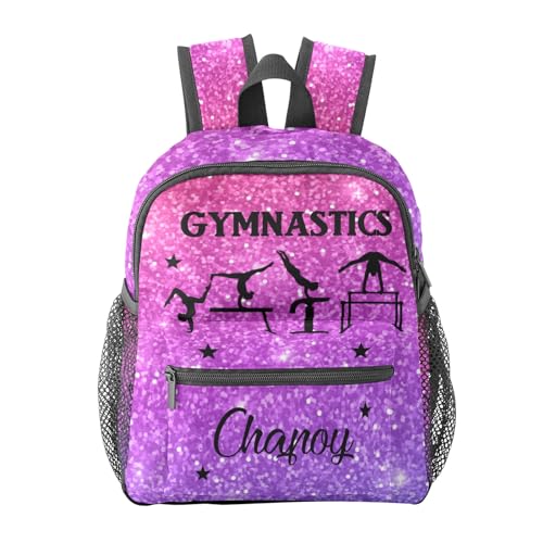 Pink Violet Glitter Gymnastics Personalized School Backpack for Kid-Boy/Girl Toddler Daypack Kindergarten Travel Bookbag, Option 17, K10255