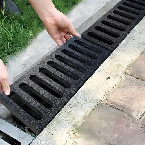 Cast Iron Drain Grate, 8 * 20in Outdoor Drain Cover, Heavy Duty B125 Class Channel Grate, Black Rectangle Drainage Grate, Metal Sewer Grate for Concrete Floor, Yard, Driveway & Garage.