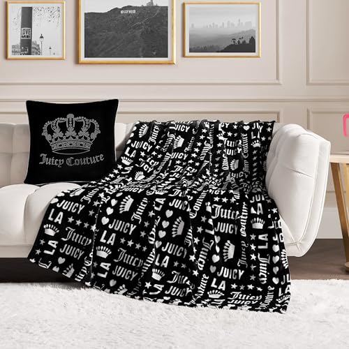 Juicy Couture - Throw Blanket | Crown Royal | Plush and Cozy | Decorative Blankets for Sofas Chairs and Beds| Luxurious and Soft | Chic Home Decor | Measures 50 x 70 | Black/White