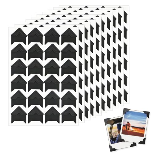 KLINNA 10 hojas de pegatinas autoadhesivas para esquinas de fotos, 240 unidades vintage para esquinas adhesivas negras, pegatinas para bordes, almohadillas adhesivas para álbumes de recortes, álbumes