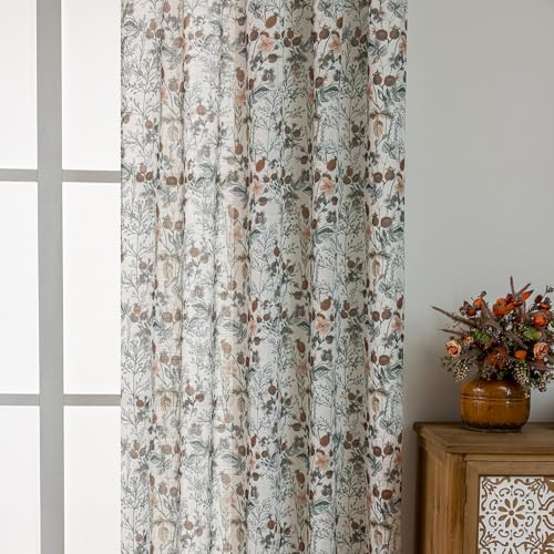 Image of SUOUO Vintage Black Dark Floral Semi Sheer Curtains 84 Inches 2 Panels | Linen Textured,Light Filtering,Wild‑Berry Botanical,Rustic Farmhouse,Rod Pocket Drapes for Living Room Bedroom Dining Room
