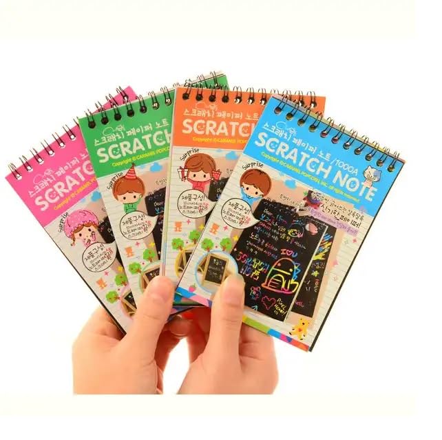 BANQLYN Rainbow Magic Colorful Mandala Art Drawing Scribble Fun Activity Black Scratch Paper Note Book Kids Adults Birthday Return Gifts Hotel Cafe Memo Menu Pad Stick(Pack of 4)